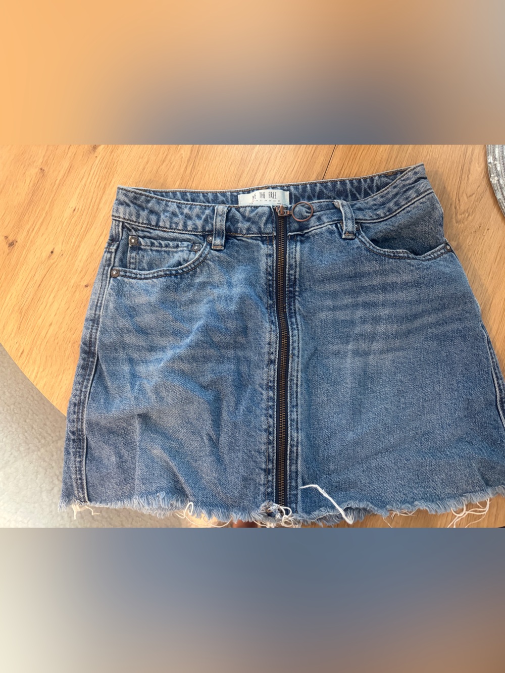 We The Free Blue Denim Mini Skirt with Front Zip